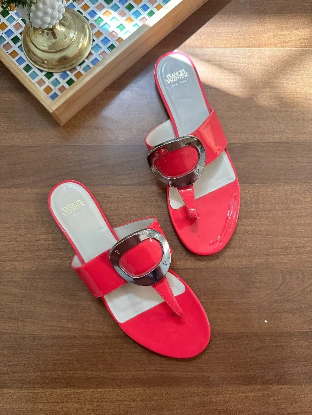 Frances Valentine Noel Vibrant Pink Sandal with Silver Accent